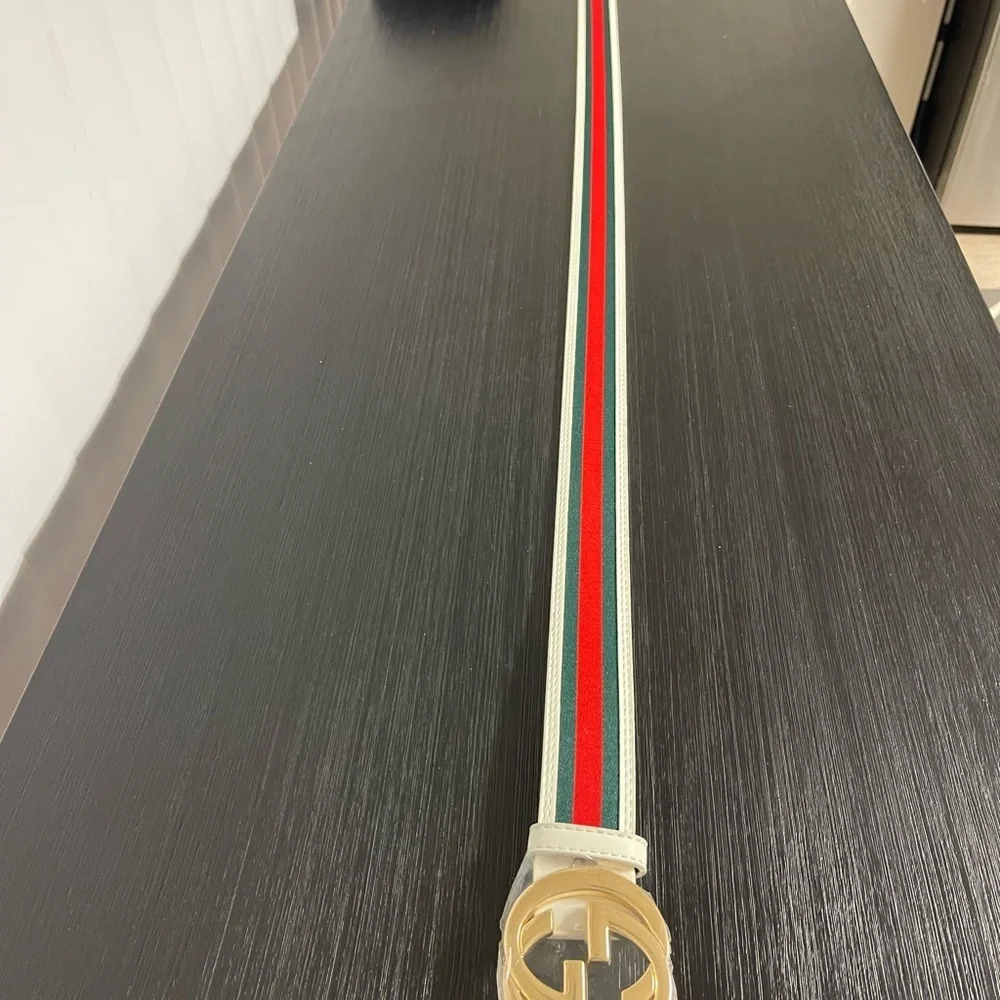 Green Red and White striped Belt with Gold Logo 42-44 men